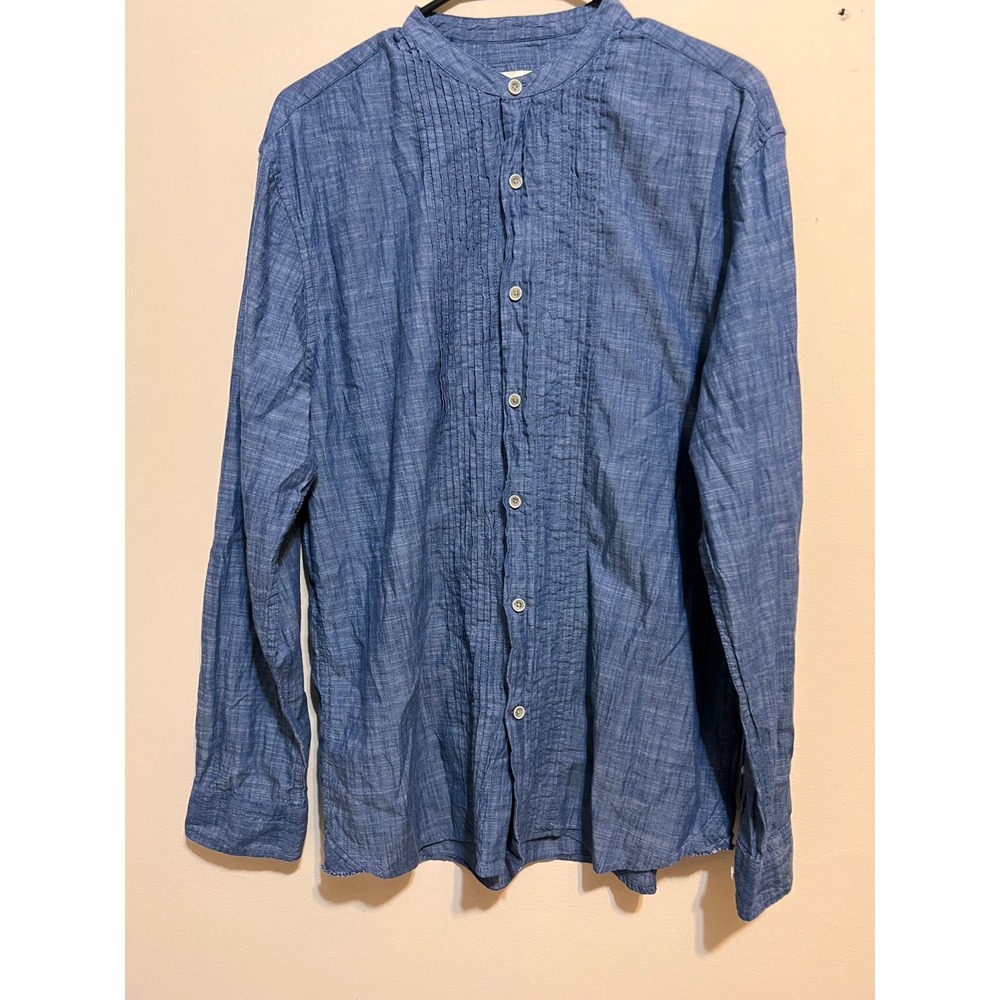Cottonworld Men's Classic Button Up Long Sleeve Blue Size L Shirt Vintage Wash